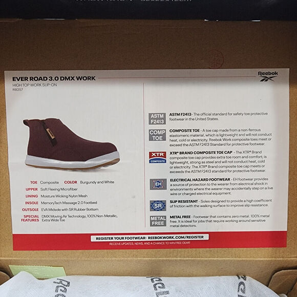 Reebok Womens Size 7W Ever Road 3.0 DMX Work Bootie Comp Toe Burgundy Purple - Picture 9 of 9